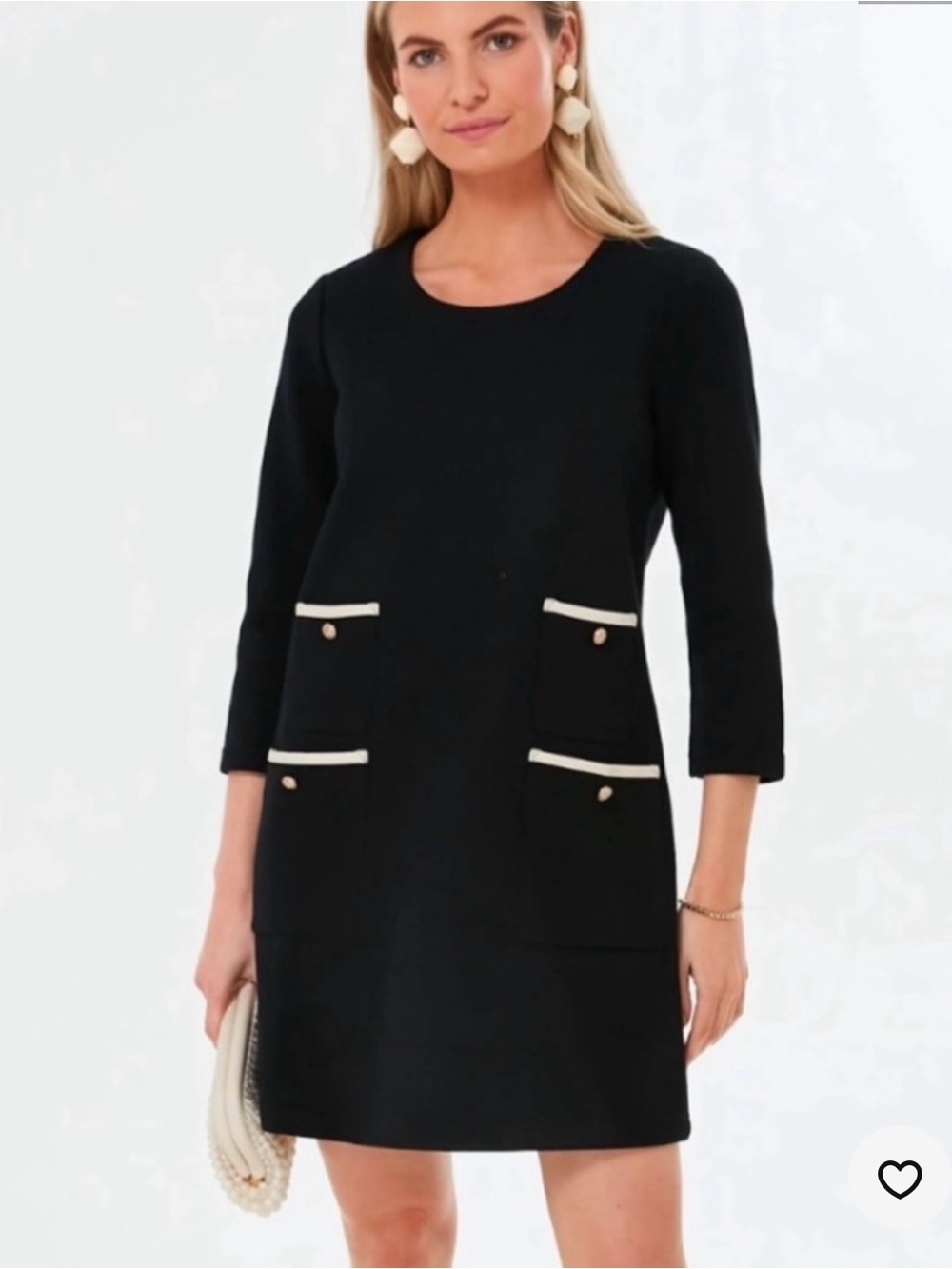 Tuckernuck Black Francoise Mod Mini Shift Dress L Gold Crest Button Cream Piping